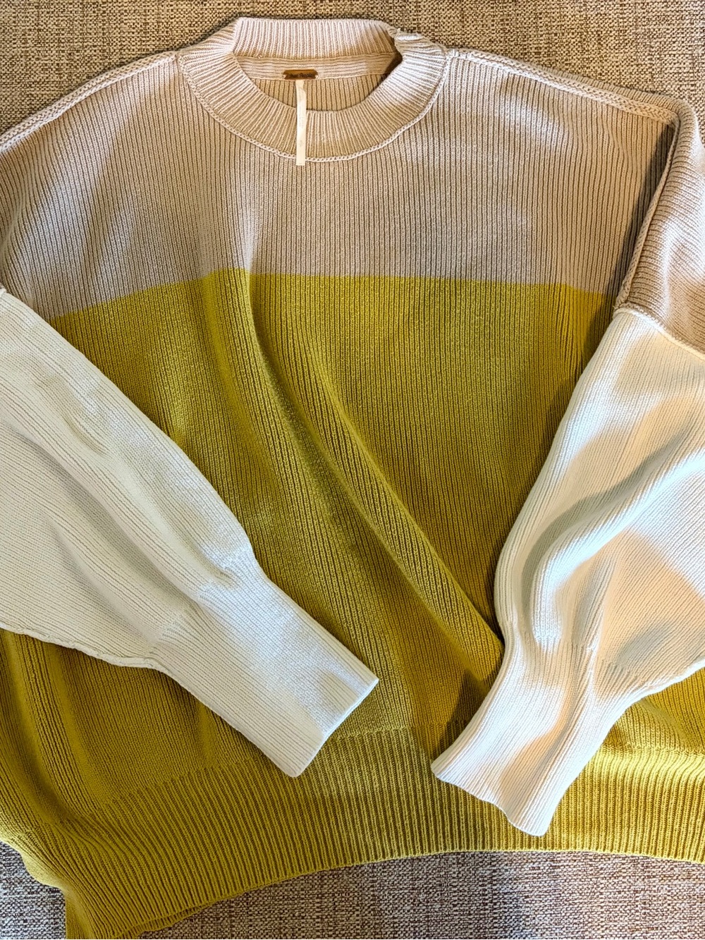 Free People Easy Street Colorblock Crewneck Sweater in Beige, Mustard & Cream